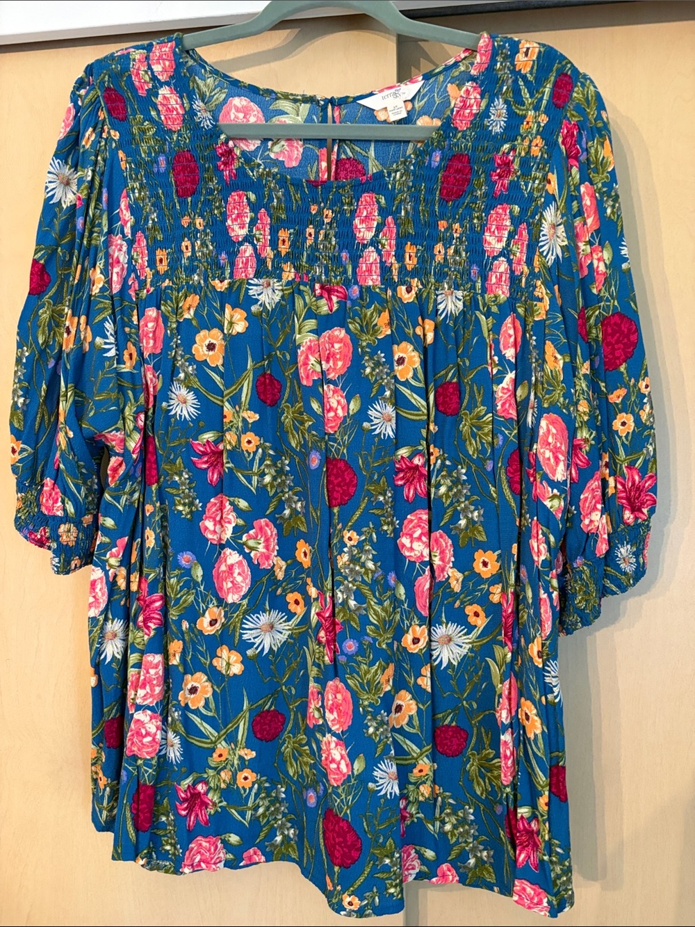 Terra & Sky Floral Smocked Peasant Top